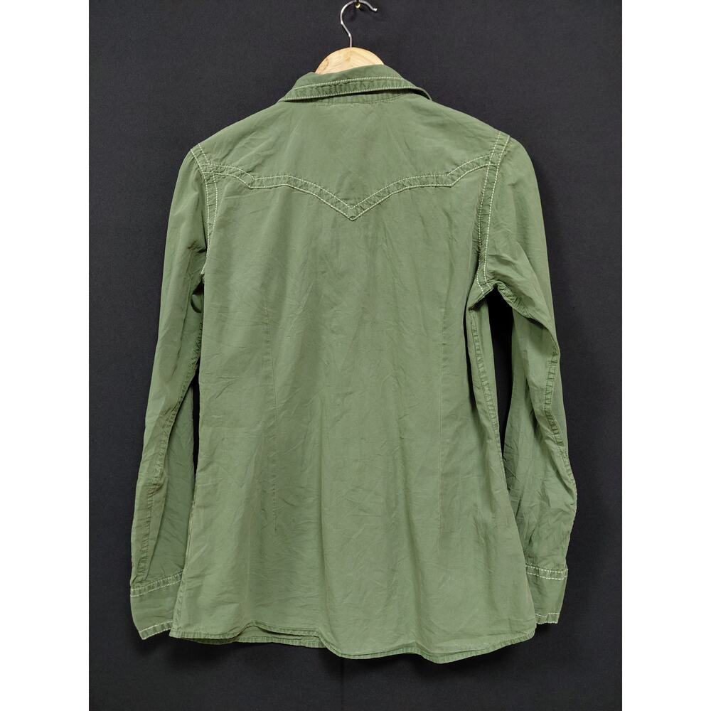 ARIAT WMS Maya Snap Cotton Shirt Green Solid Long Sleeve Women Size M - Picture 2 of 11